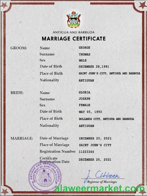 Antigua and Barbuda marriage certificate PSD template